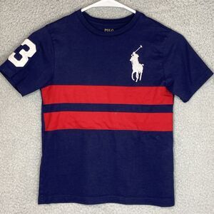 Polo Ralph Lauren Big Pony Preppy Cotton Boys Rugby Jersey Tee Sz Small Blue Red